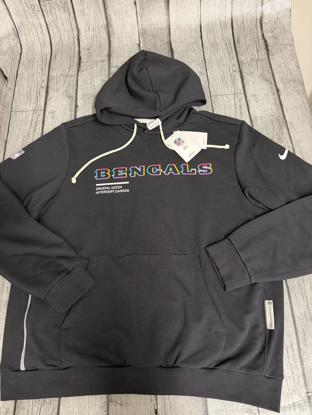 NWT Men’s Nike Cincinnati Bengals 2025 Crucial Catch Dri Fit Hoodie Black XL